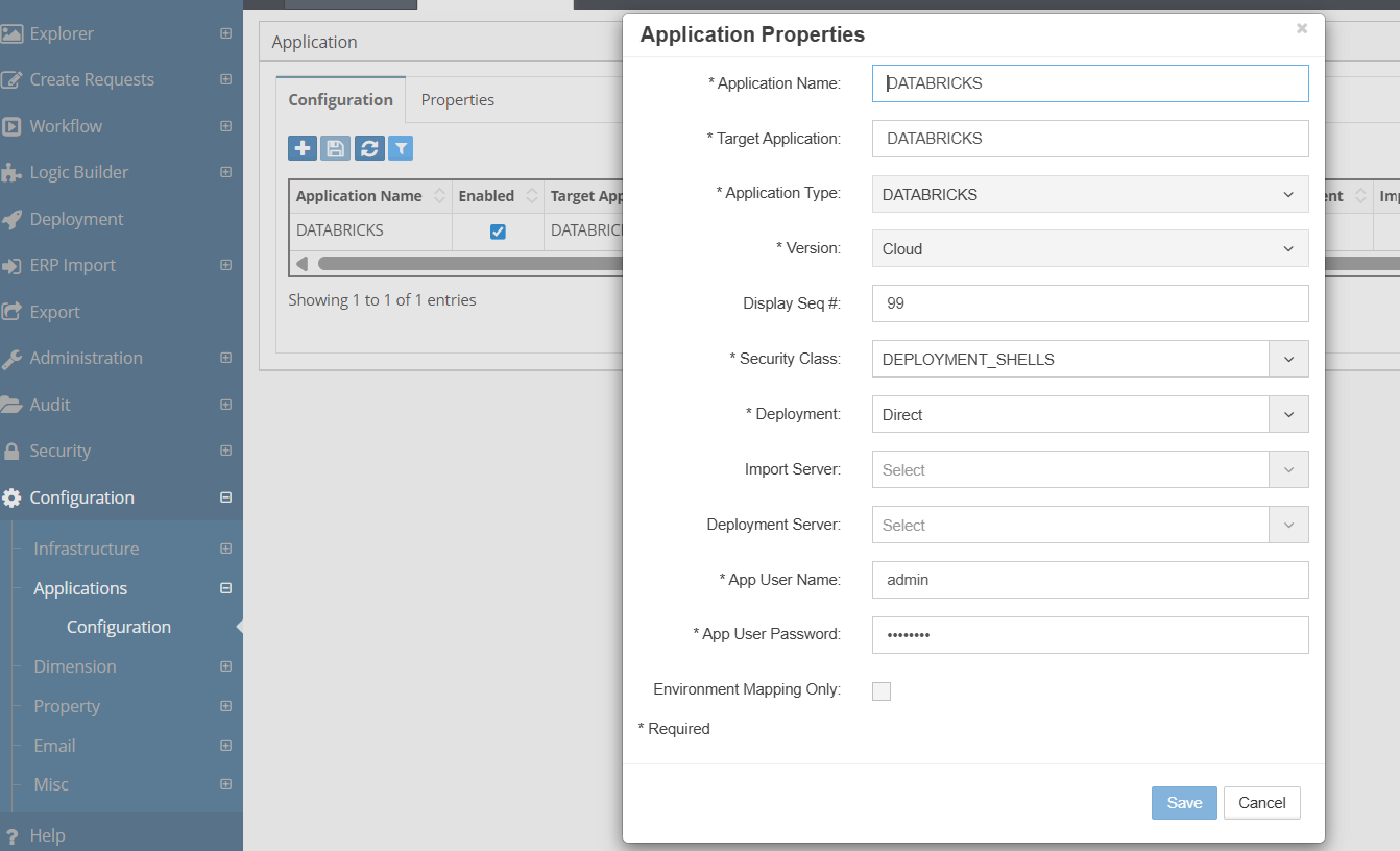 EPMware Databricks Application Configuration