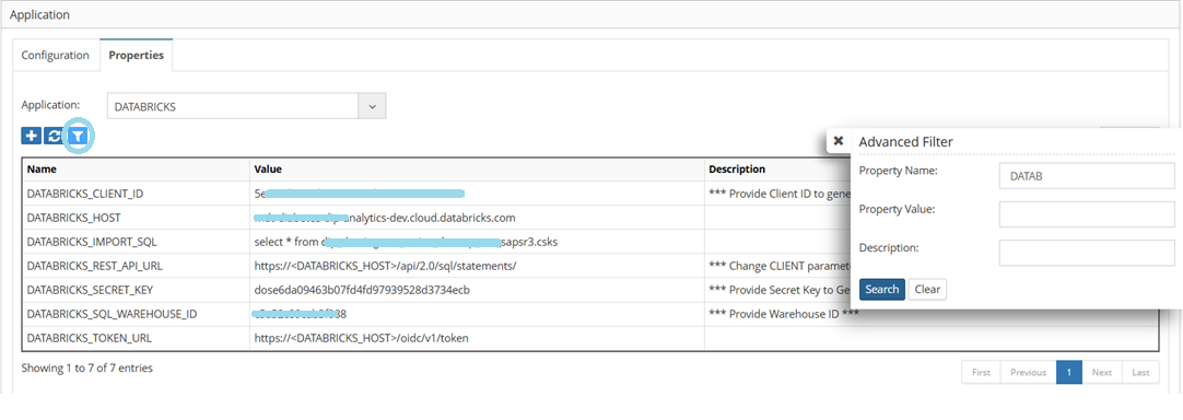 Databricks Properties Configuration