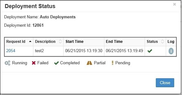 Deployment Status Popup